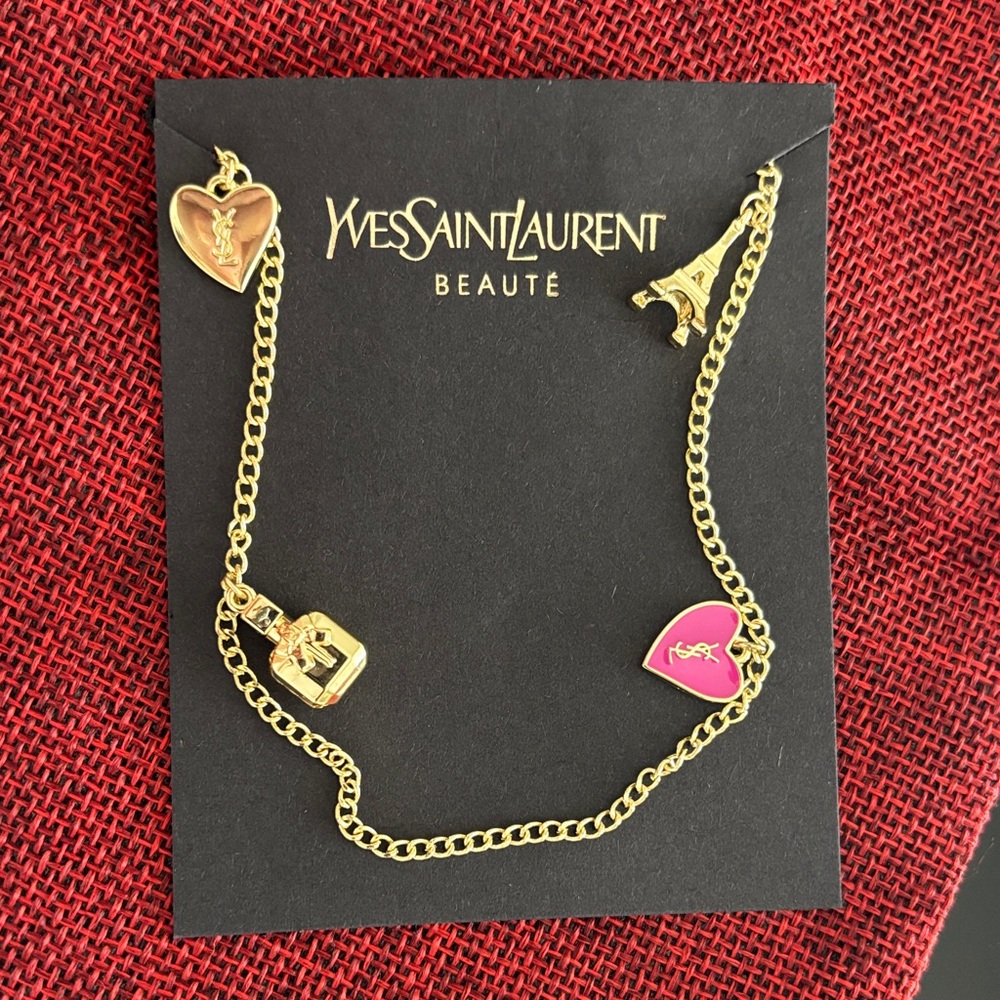 🩷🧡 Yves Saint Laurent Gold Charm phone accessory w/ Heart & Eiffel Tower GWP 🩷🧡